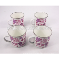 Decal impression fleur rose ensemble de 4 pcs émail camping tasses en métal émaillé